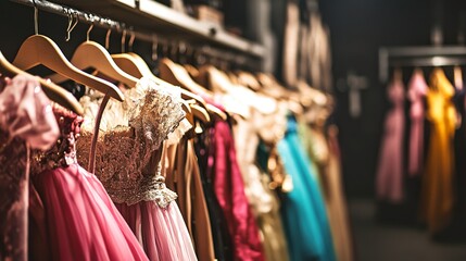 Backstage dressing room filled with colorful costumes and props, symbolizing creativity, preparation, and the magic of transformation in performing arts.