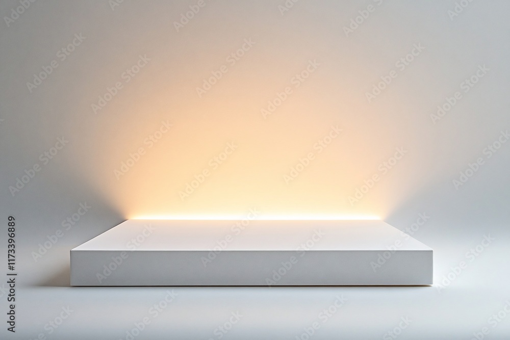Poster Minimalist white platform with warm light, perfect for product display or presentation.