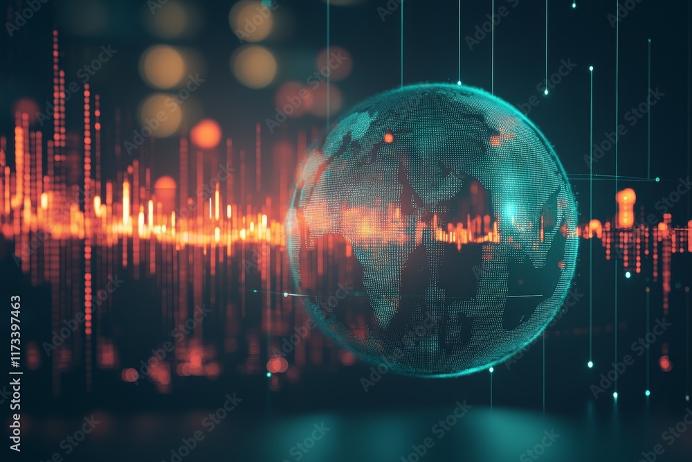 Aufkleber Futuristic Digital Earth Globe with Data Visualization and Abstract Technology Elements
