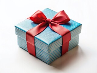 Obraz premium Minimalist Gift Box with Red Lid & Blue Bow - Isolated White Background Stock Photo
