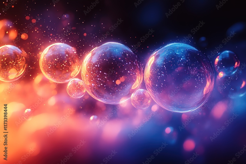 Poster glowing orbs float in a vibrant, abstract dreamscape. intense colors and sparkling particles create 
