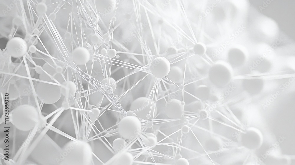 Poster Abstract white spheres interconnected by thin lines, creating a complex network structure.