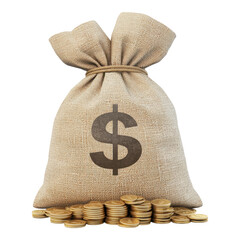 golden money bag filled with coins symbolizes wealth and prosperity