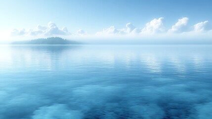 Fototapeta premium Serene island, calm ocean, misty morning.