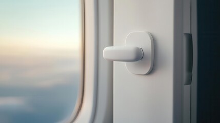 Closeup of the plane s emergency exit door handle, engineered for rapid and intuitive use during evacuations