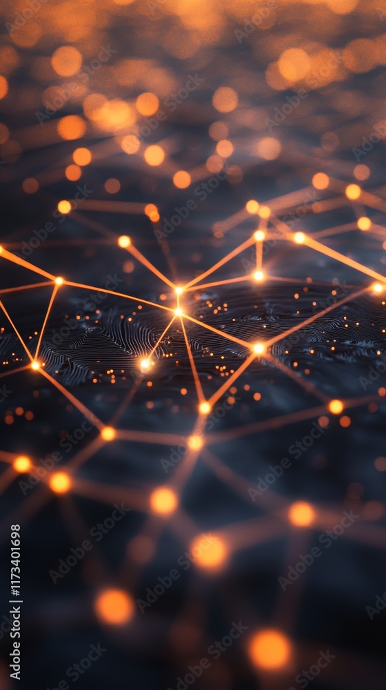 Poster realistic warm network connection with points of light on abstract background for technology and dat