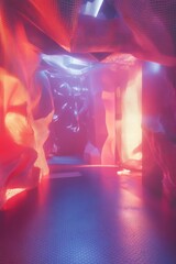 Experience a breathtaking volumetric data visualization in a vibrant cave-like setting, showcasing abstract clusters and dynamic lighting.