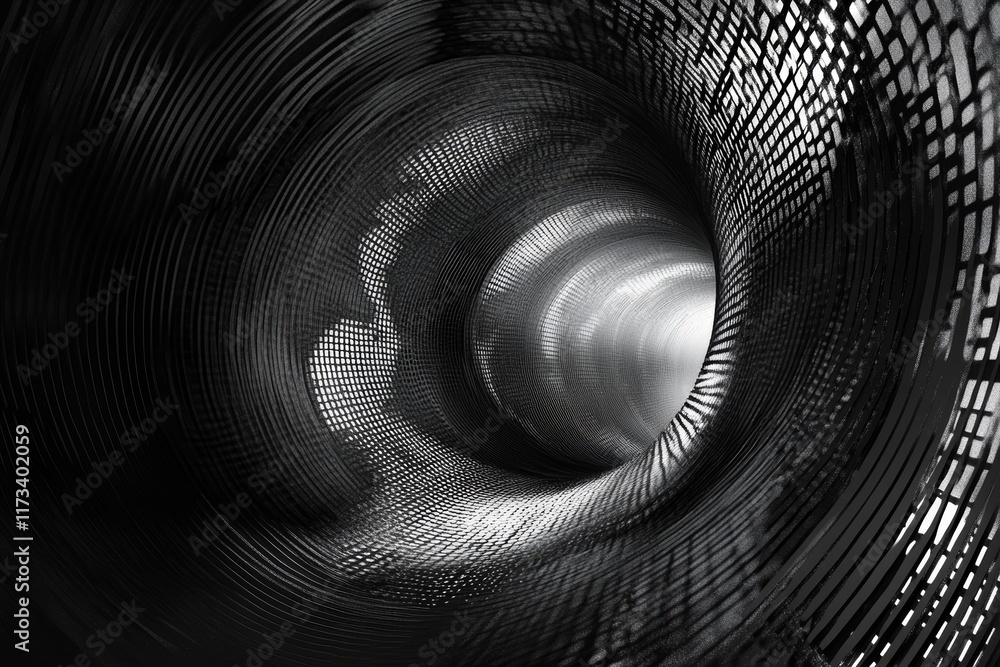 Poster surreal data stream design flowing into nothingness with abstract shapes and patterns