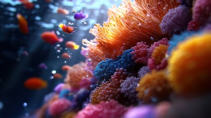 Fototapeta premium A kaleidoscope of colors unfolds as diverse coral and fish fill a vibrant underwater seascape.