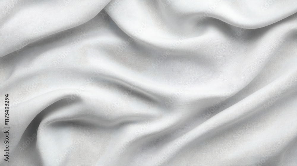 Aufkleber close-up of soft, white fabric with elegant drapes and folds, showcasing texture and light reflectio
