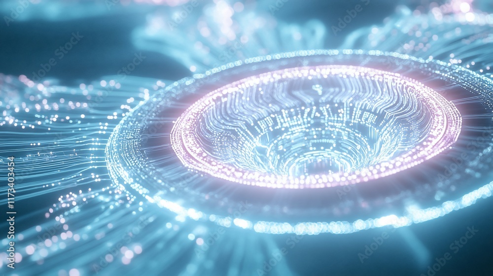 Aufkleber abstract glowing circular structure with radiating lines, resembling a futuristic technology or biol
