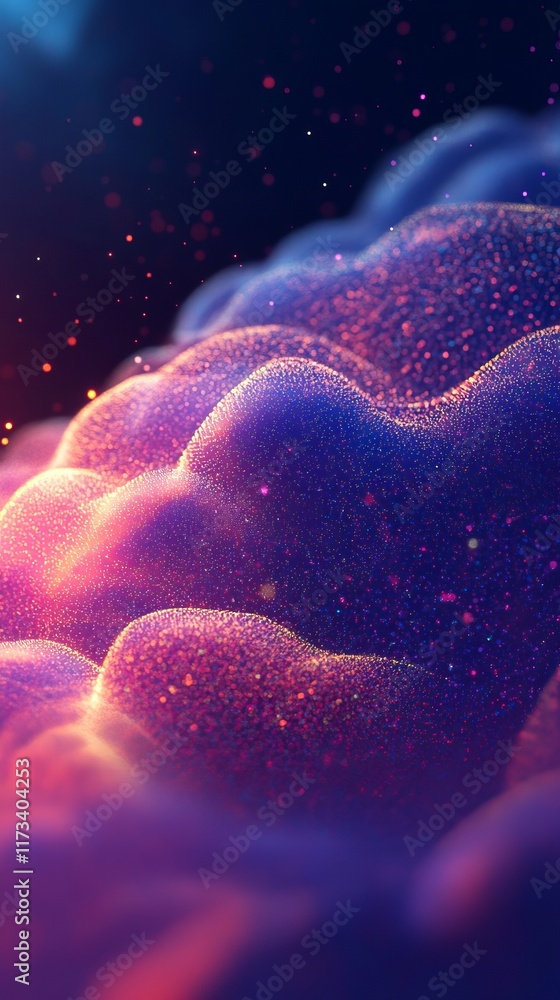 Poster a mesmerizing abstract image featuring vibrant colors and glittering particles, evoking a cosmic and