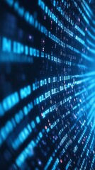 Obraz premium Abstract Digital Data Stream: Blue Binary Code Flowing Through Cyberspace