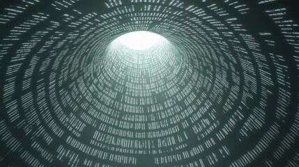 Immersive binary tunnel, visualization of data flow in the digital realm journey