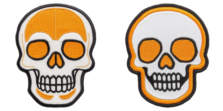 Embroidered skull patches with bold outlines and vibrant colors