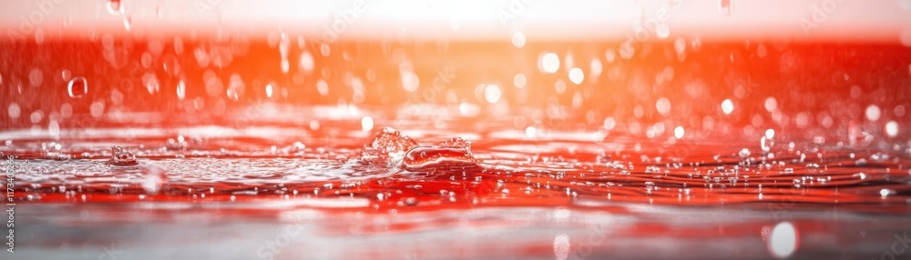 Poster mesmerizing macro, closeup of water droplets on vibrant red and white background