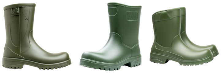 Green rubber boots with matte texture and reinforced design for durability