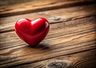 Fototapeta premium Minimalist Valentine's Day Heart on Rustic Wood Background - Stock Photo