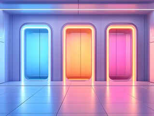 Glowing Neon Sci-Fi Interiors with Vibrant Geometric Grids