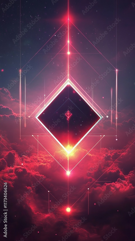 Aufkleber red and blue image of a diamond shape with a yellow light shining on it. the image has a futuristic