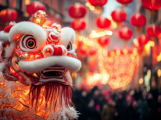 A Chinese Cultural Tradition Lion Dance Performance, Chinese Lion Dance Festival Highlights, Chinese New Year Celebrations