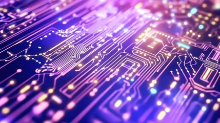 Fototapeta premium Intricate circuit board closeup, exploring the complex world of electronic components and pathways