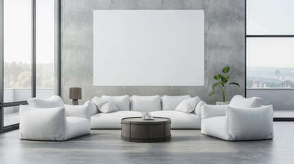 modern waiting area with empty billboard mockup