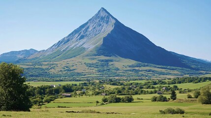 Fototapeta premium Majestic Mountain Peak and Lush Green Valley Landscape