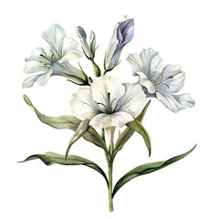 Vintage watercolor flower and wildflowers isolated on white background, old botanical illustration