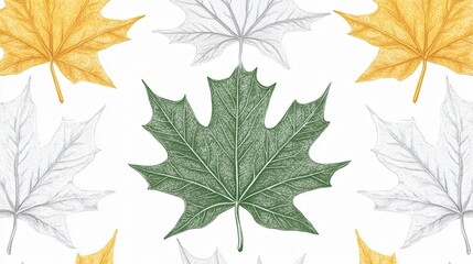 Detailed Autumn Maple Leaves Seamless Pattern