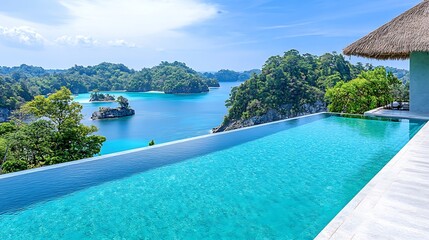 Fototapeta premium Infinity Pool Tropical Island Paradise Ocean View