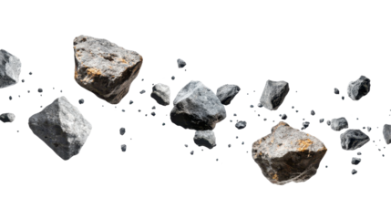 Asteroids drifting through a cosmic landscape. transparent background
