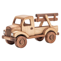 Fototapeta premium Wooden vintage style fire truck with small ladder, perfect for playtime