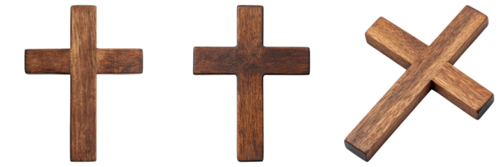 Wooden crosses with dark stained finish, showcasing unique textures and shapes