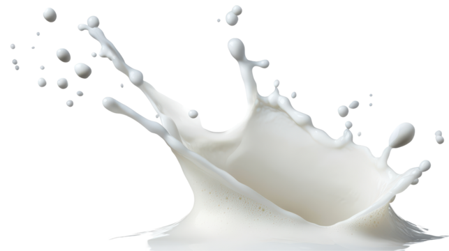 Milk splash with dynamic water droplets. transparent background
