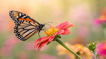 Fototapeta premium Close-Up of Monarch Butterfly on Vibrant Flower in Soft Focus