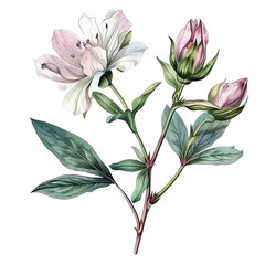 Vintage watercolor flower and wildflowers isolated on white background, old botanical illustration