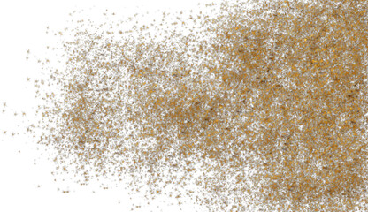 Luxury gold dust particles glittering on transparent background.