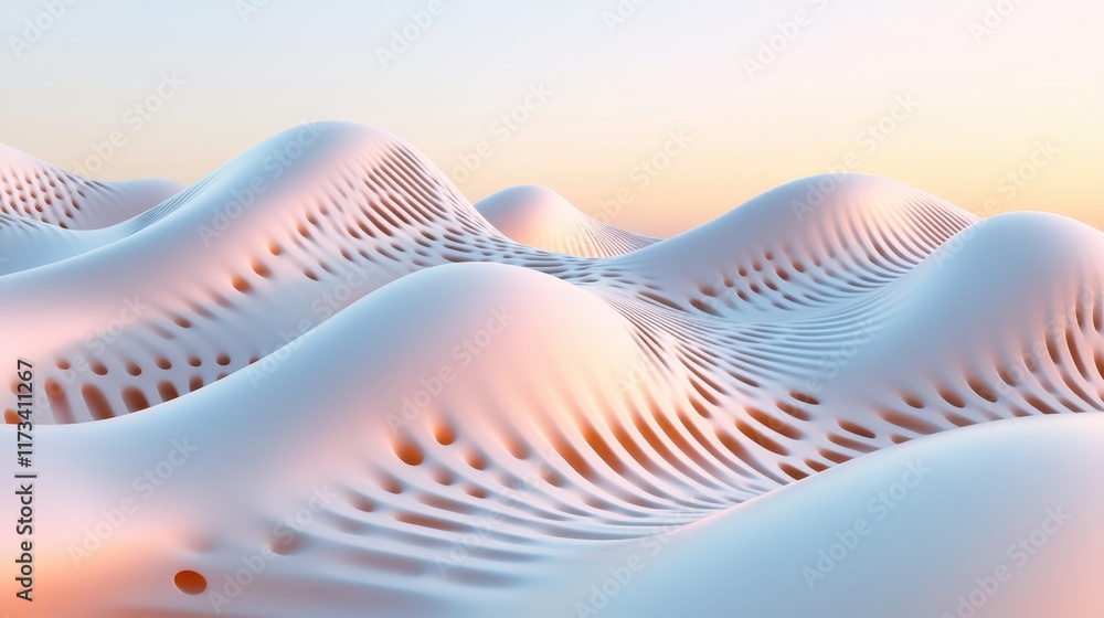 Poster intricate white lines form complex pattern in abstract 3d landscape