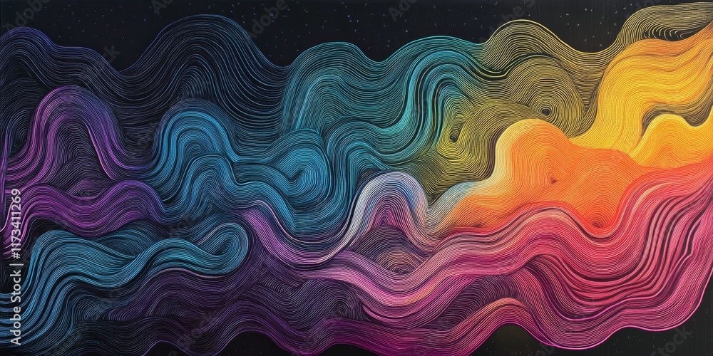 Aufkleber a vibrant abstract artwork featuring colorful swirling waves and dynamic flowing lines, creating a m