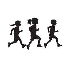 Silhouette of Children Joyfully Running Vector Illustration