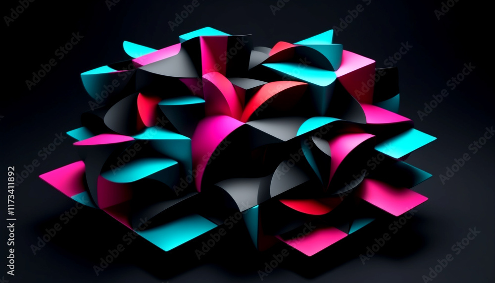 Poster dynamic interplay of colors and shapes in abstract paper art design