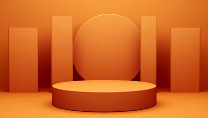 Bright orange stage featuring geometric shapes for creative display