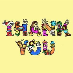 Thank you words doodling style vector hand drawing