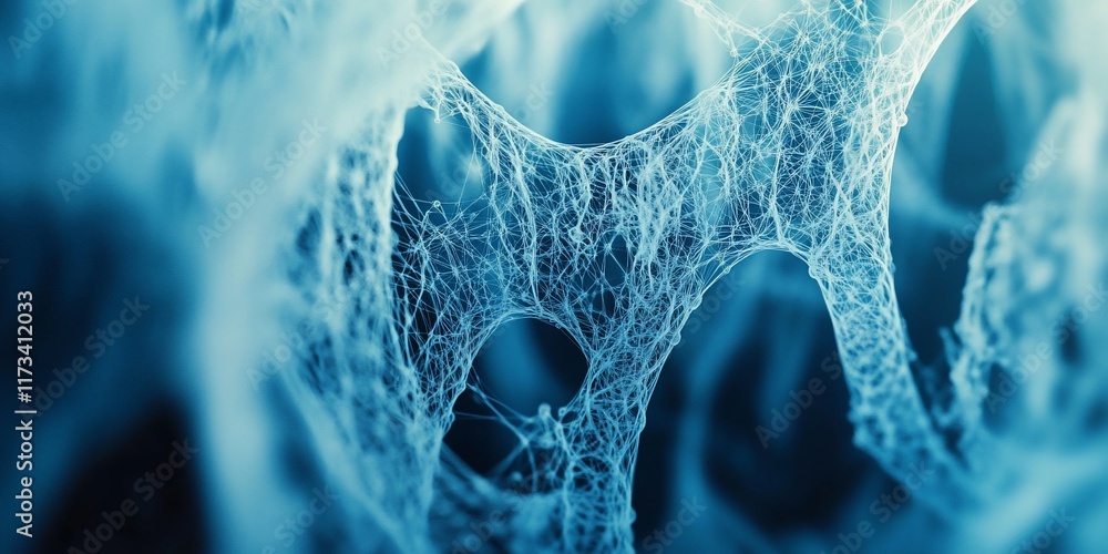 Fototapete Close-up of intricate blue network structure, resembling a web or neural network.