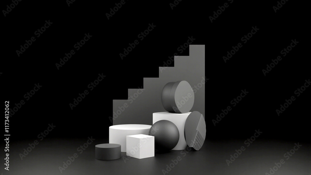 Poster modern geometric shapes create an artistic composition in a studio