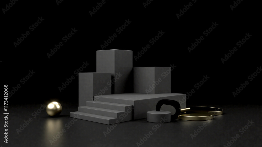 Poster artistic display of geometric shapes in a minimalist setting