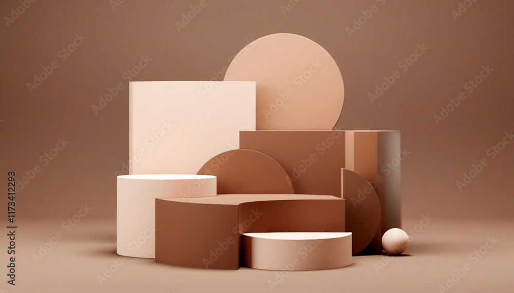Poster modern shapes create a harmonious display in earthy tones