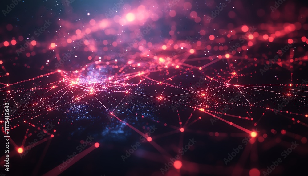 Aufkleber digital social network connection concept, bright user icons linked by lines, dark background, 3d re