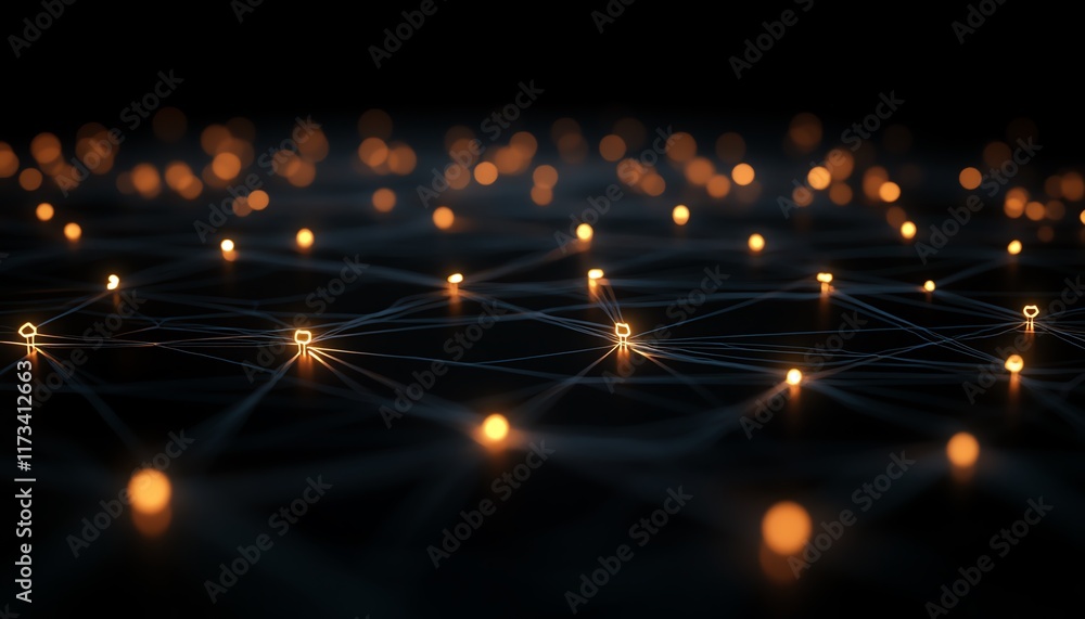 Aufkleber digital social network connection concept, bright user icons linked by lines, dark background, 3d re